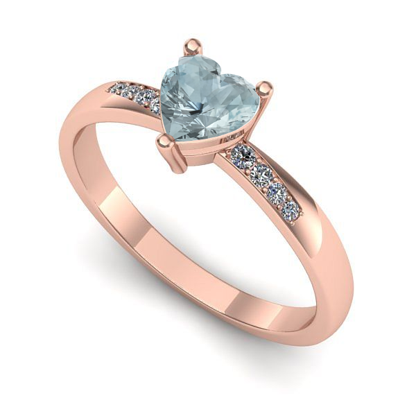 Inel logodna din aur roz cu aquamarin