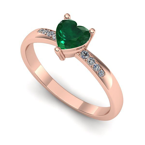 Inel logodna din aur roz cu smarald