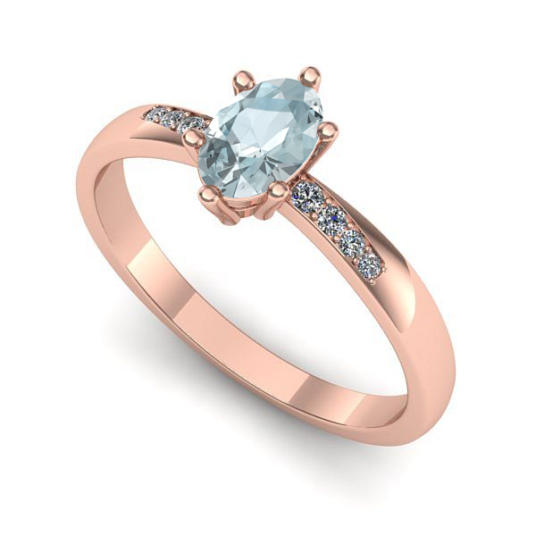 Inel de logodna din aur roz cu aquamarin