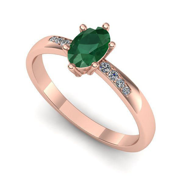 Inel de logodna din aur roz cu smarald
