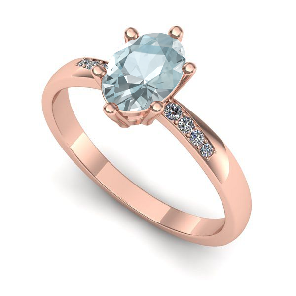 Inel de logodna din aur roz cu aquamarin