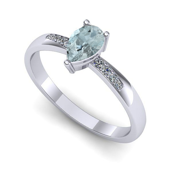 Inel logodna din aur alb cu aquamarin