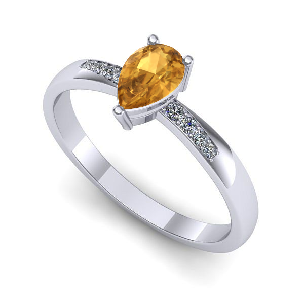 Inel logodna din aur alb cu citrin