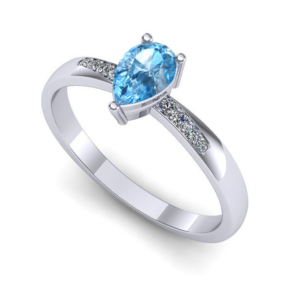 Inel logodna din aur alb cu topaz blue