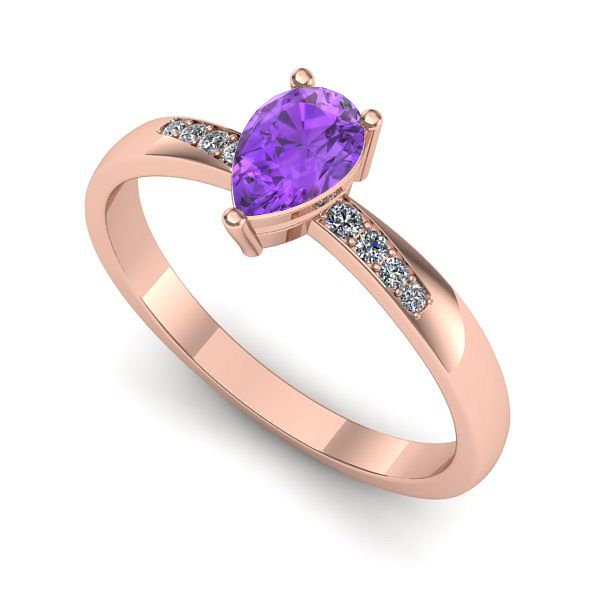 Inel de logodna din aur roz cu ametist