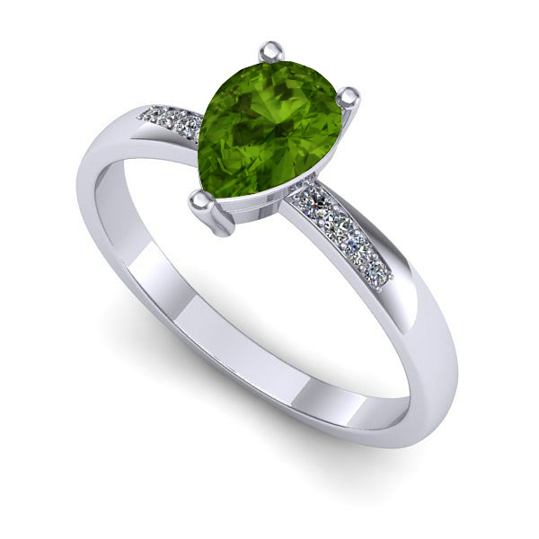 Inel logodna din aur alb cu peridot