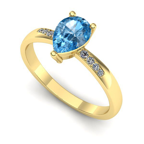 Inel logodna din aur galben cu topaz blue