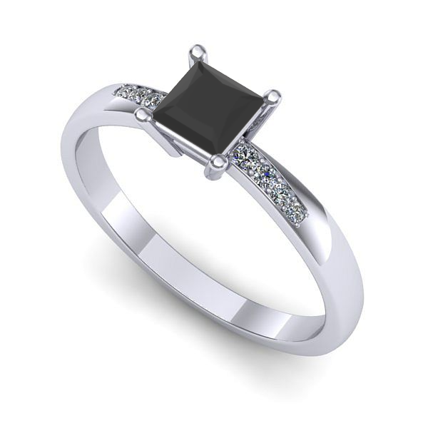 Inel din aur alb cu diamant negru