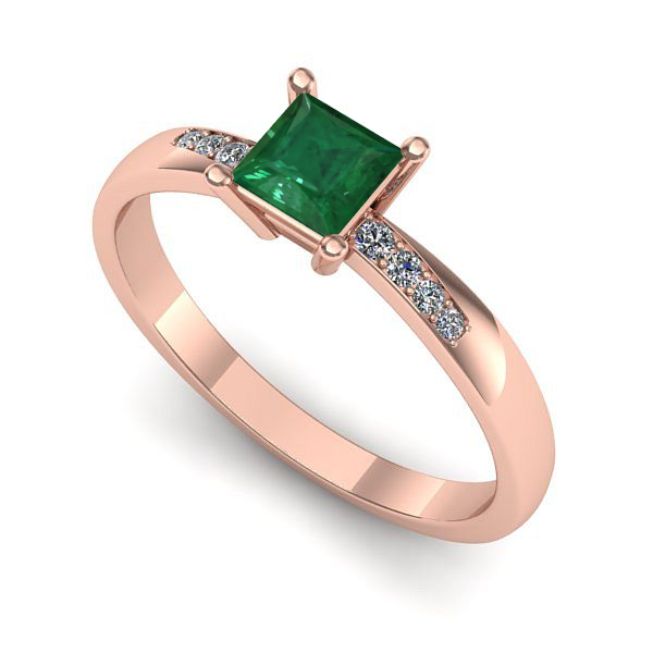 Inel din aur roz cu smarald