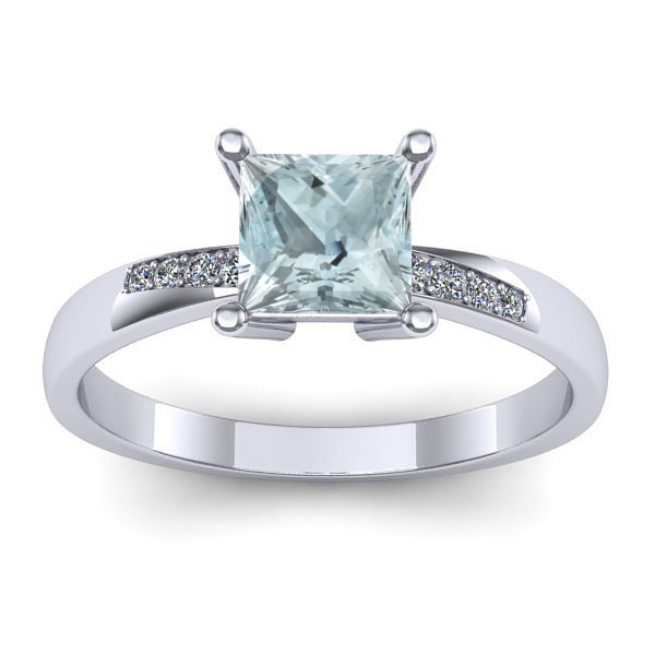 Inel logodna cu aquamarin patrat