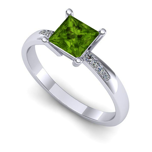 Inel logodna din aur alb cu peridot