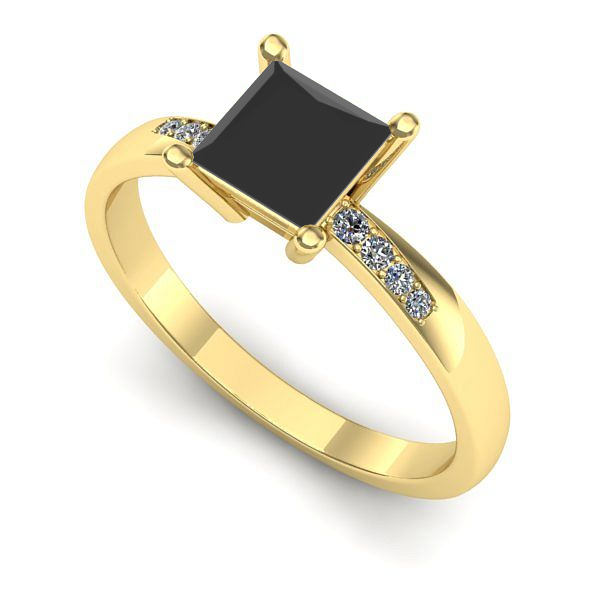Inel logodna din aur galben cu diamant negru
