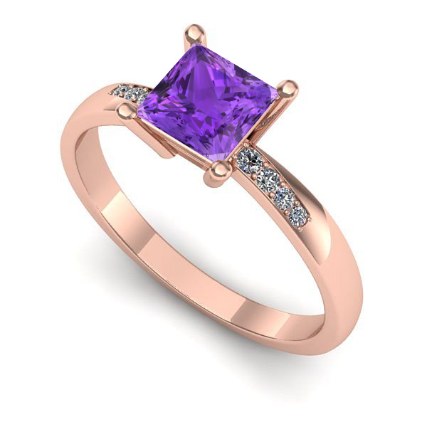 Inel de logodna din aur roz cu ametist