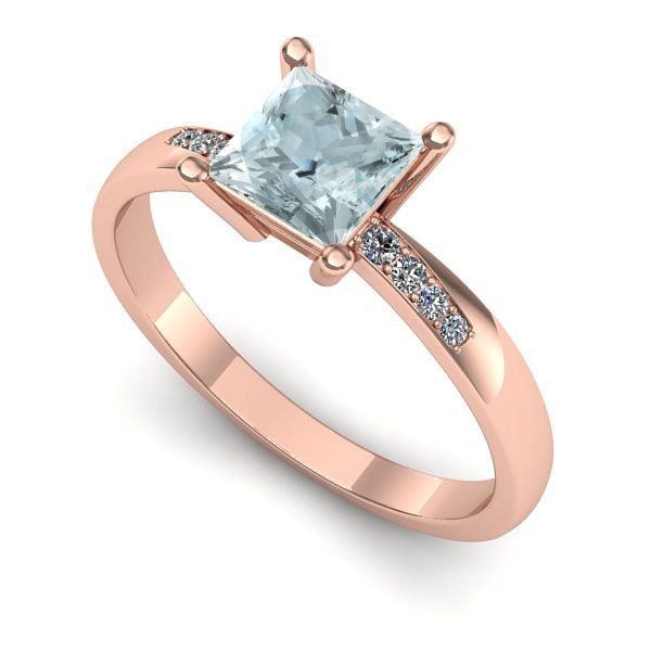 Inel logodna din aur roz cu aquamarin