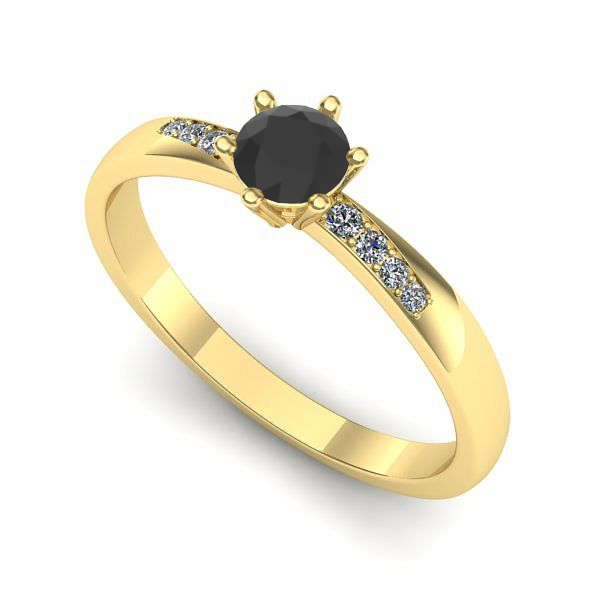 Inel de logodna din aur galben cu diamant negru