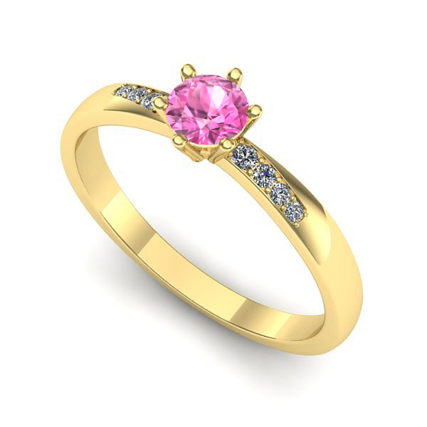Inel logodna din aur galben cu safir roz