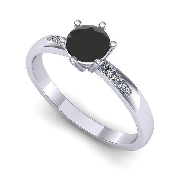 Inel de logodna din aur alb cu diamant negru