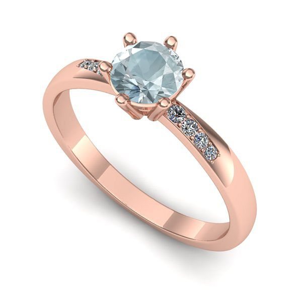 Inel de logodna din aur roz cu aquamarin