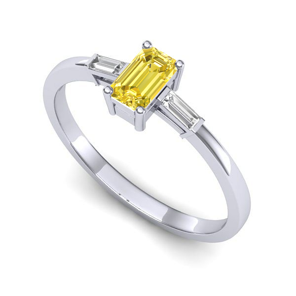 Inel logodna din aur alb cu safir galben