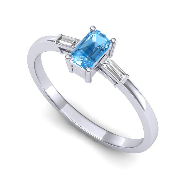 Inel logodna din aur alb cu topaz blue