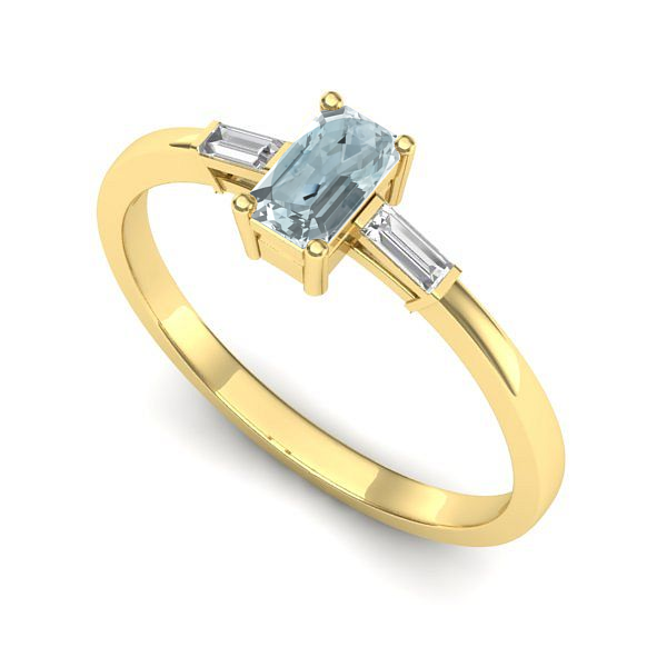 Inel logodna din aur galben cu aquamarin