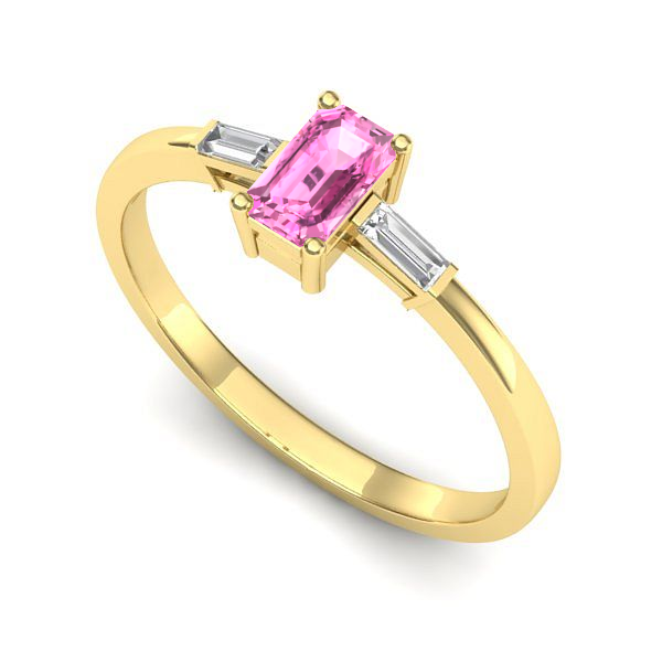 Inel logodna din aur galben cu safir roz