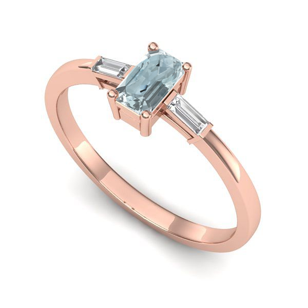Inel din aur roz cu aquamarin