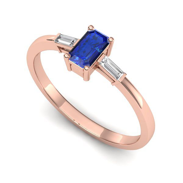 Inel de logodna din aur roz cu safir