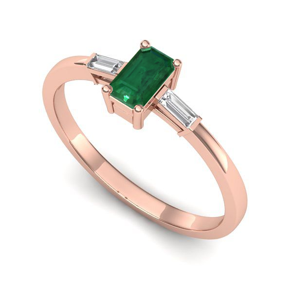 Inel de logodna din aur roz cu smarald