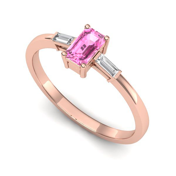 Inel logodna din aur roz cu safir roz