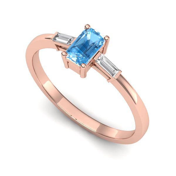 Inel logodna din aur roz cu topaz blue