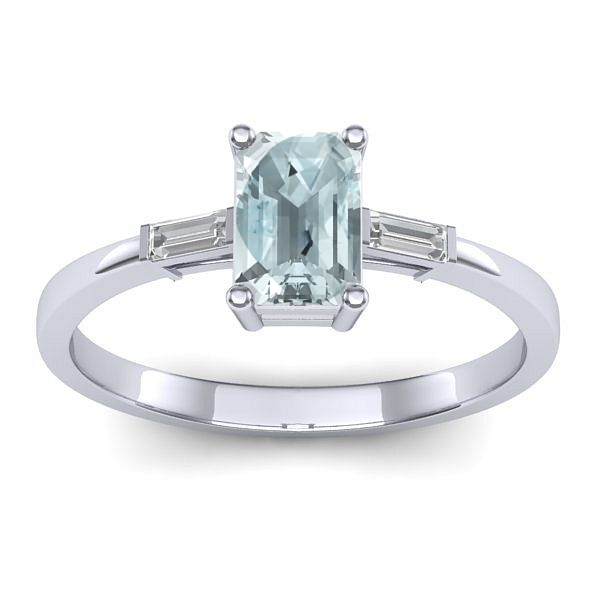 Inel logodna cu aquamarin dreptunghiular