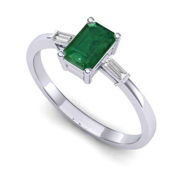 Inel logodna din aur alb cu smarald