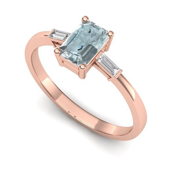Inel din aur roz cu aquamarin