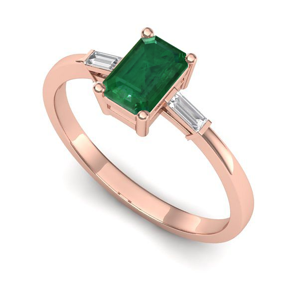 Inel de logodna din aur roz cu smarald