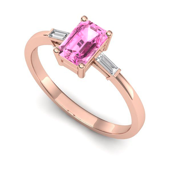 Inel de logodna din aur roz cu safir roz