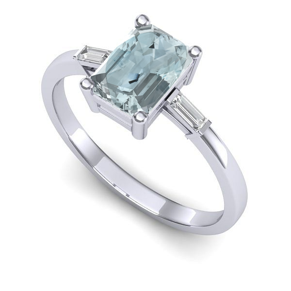 Inel logodna din aur alb cu aquamarin