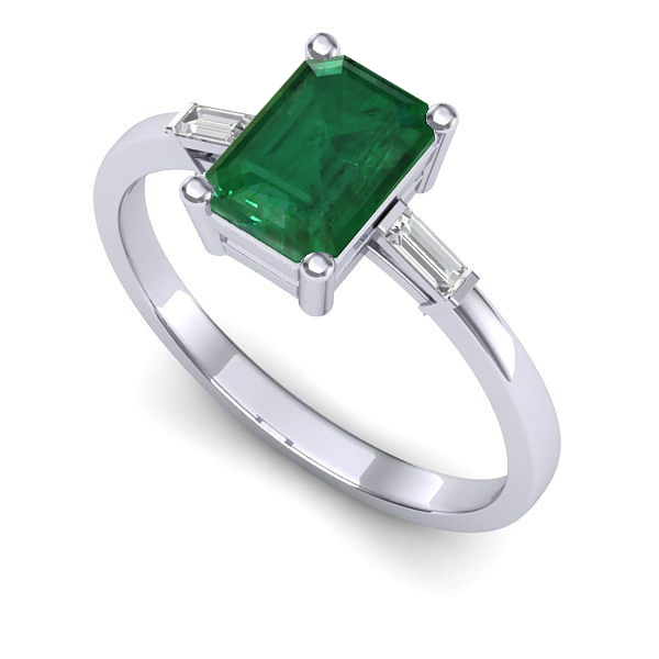 Inel de logodna din aur alb cu smarald