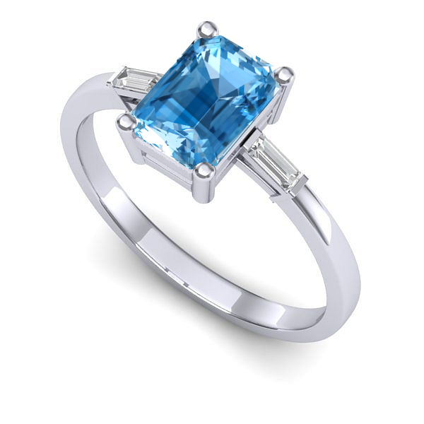 Inel de logodna din aur alb cu topaz blue