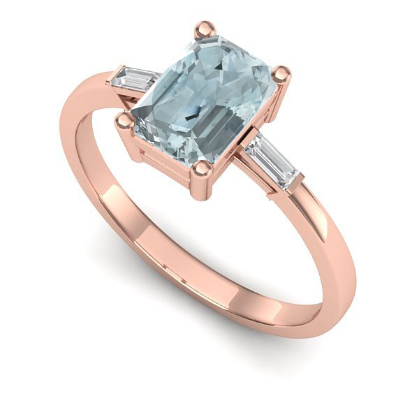 Inel de logodna din aur roz cu aquamarin