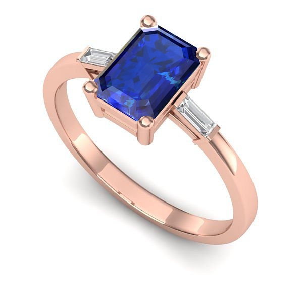 Inel de logodna din aur roz cu safir