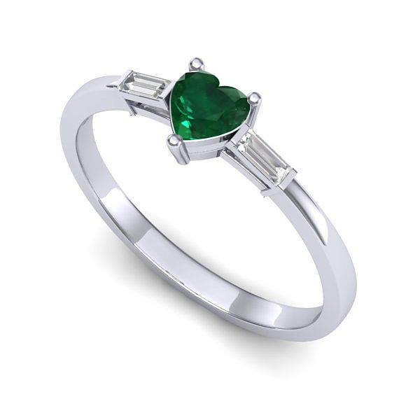 Inel logodna din aur alb cu smarald