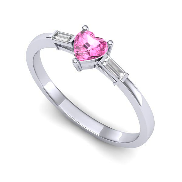 Inel logodna din aur alb cu safir roz