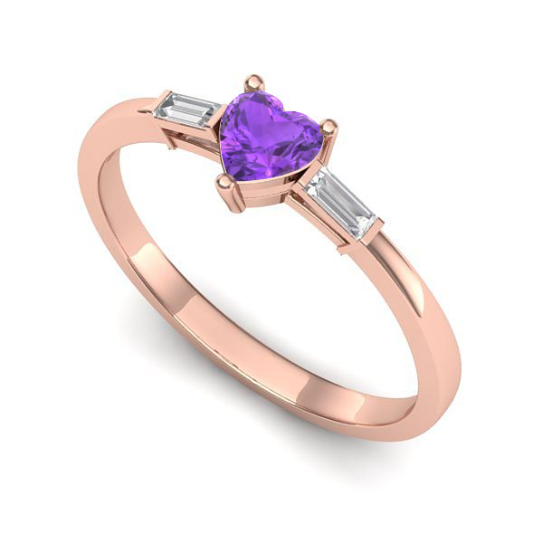 Inel logodna din aur roz cu ametist