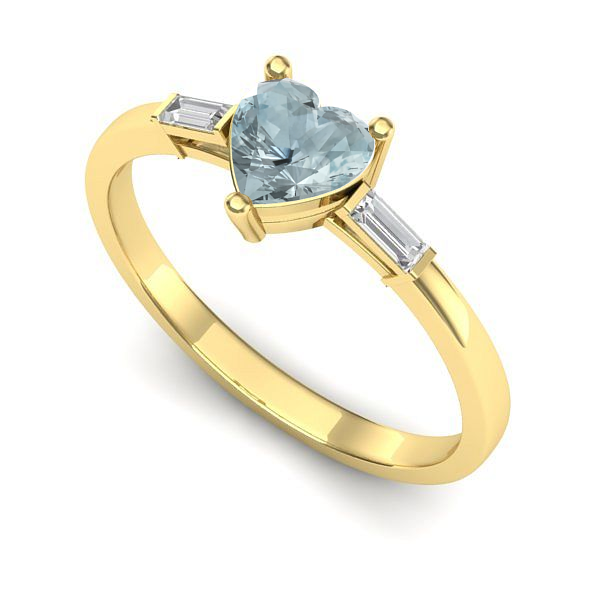 Inel logodna din aur galben cu aquamarin