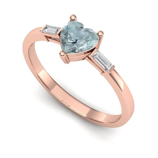 Inel logodna din aur roz cu aquamarin