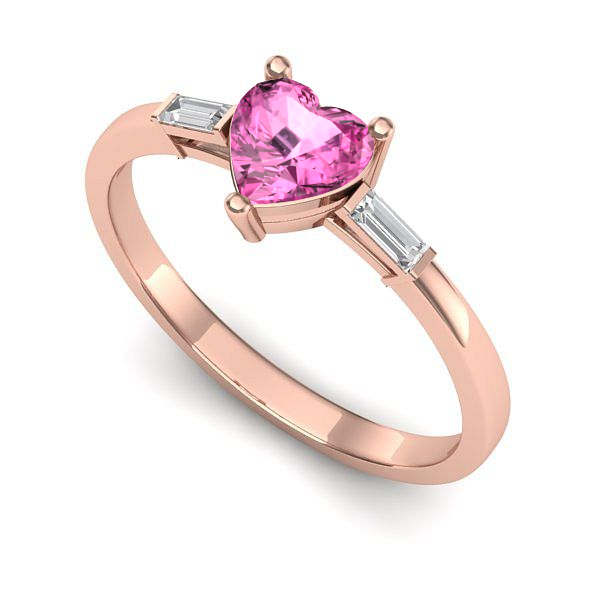 Inel de logodna din aur roz cu safir roz