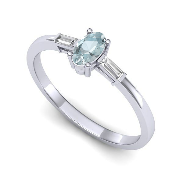 Inel logodna din aur alb cu aquamarin