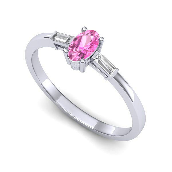 Inel logodna din aur alb cu safir roz