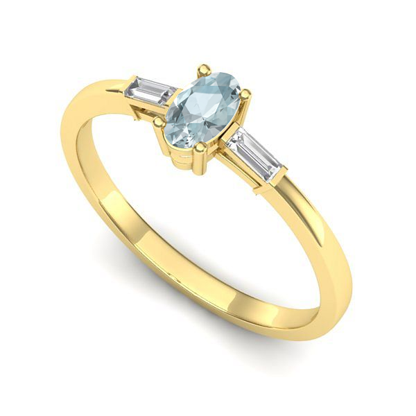 Inel de logodna din aur galben cu aquamarin